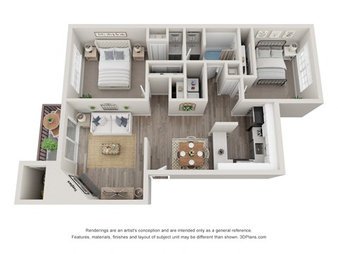 Floor plan for 2 beds, 1 bath, 878 sqft